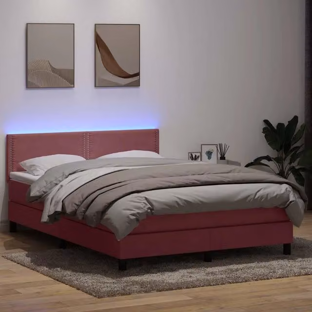 Letto a Molle con Materasso e LED Rosa 160x210 cm in Velluto 3316796