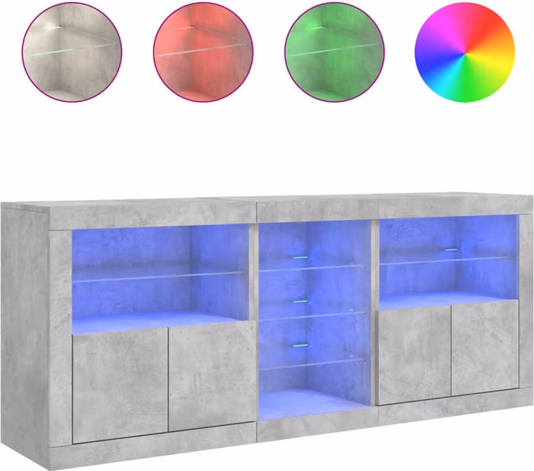 Credenza con Luci LED Grigio Cemento 181,5x37x67 cm