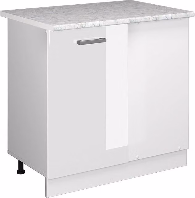 Mobile ad angolo cucina R-Line Bianco lucido/Bianco 86 cm, PL Marmo Vicco