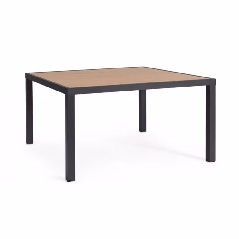 Tavolo fisso HILIJA effetto legno e struttura in alluminio antracite 136×136 cm