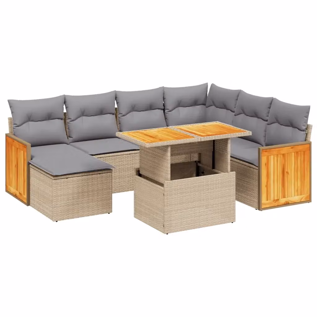vidaXL Set Divano da Giardino 8 pz in Polyrattan con Cuscini Beige e Tavolino da Caffè – 2