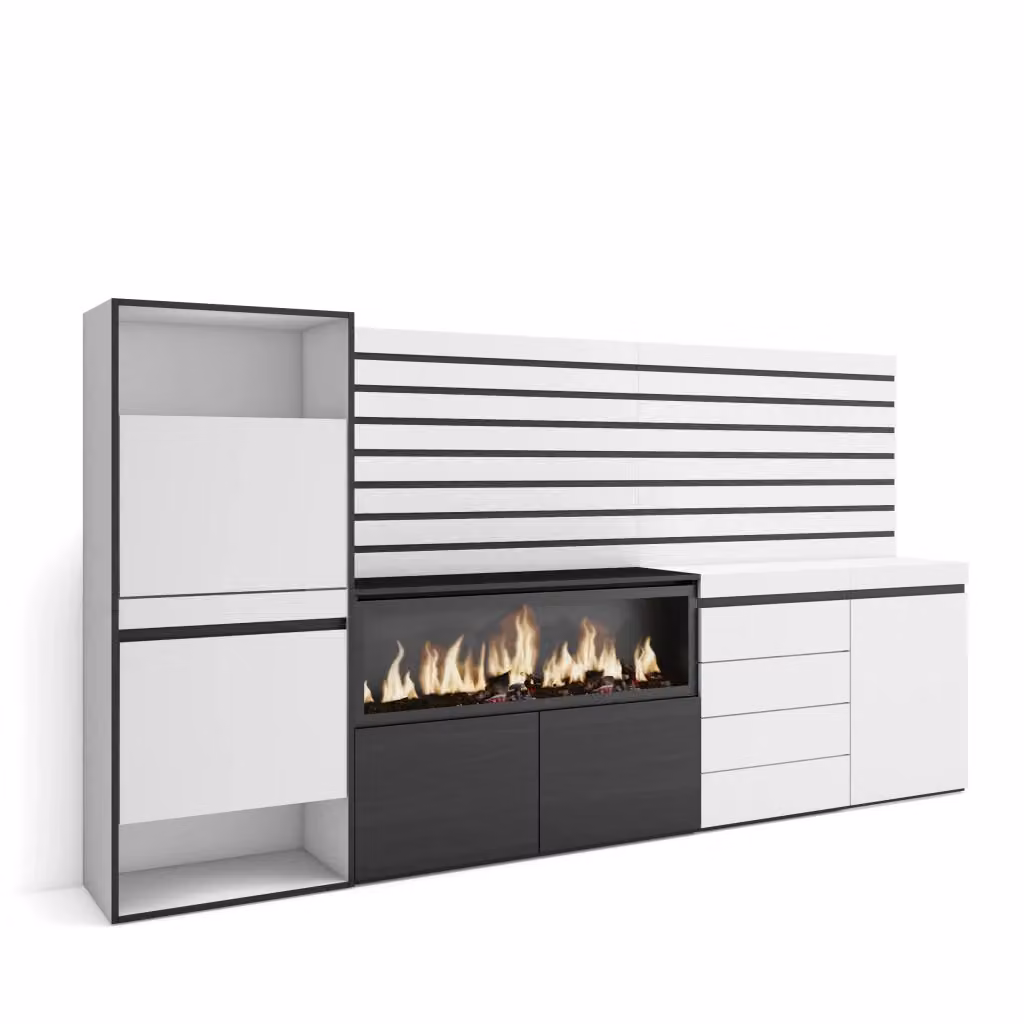 Scarpiera e mobile contenitore SKRAUT HOME bianco con cassettiera e ante a battente per camera da letto o ingresso L: 274 cm, P: 35 cm, H: 145 cm – 2