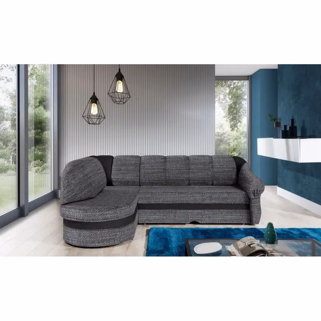 Divano angolare sinistro convertibile BENANA MEUBLORAMA grigio e nero con contenitore L/P/H: 250 x 180 x 85 cm – 2