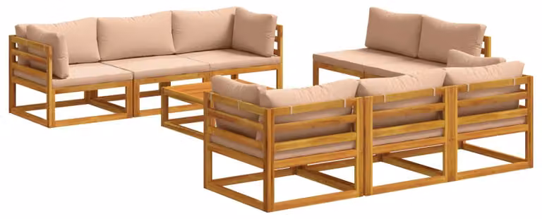 Set da giardino per relax composto da 9 pezzi, modulare, in legno massello di acacia naturale