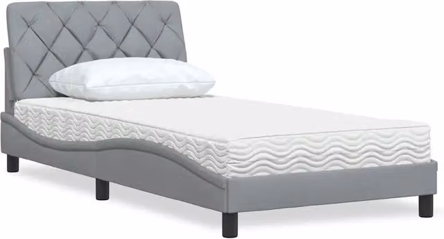 Letto con Materasso-Struttura Letto con Materasso Grigio Chiaro 100x200 cm in Tessuto