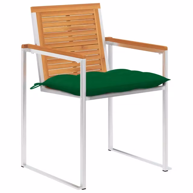 Set di 8 sedie da giardino vidaXL in legno di acacia oliato con cuscini verdi impilabili