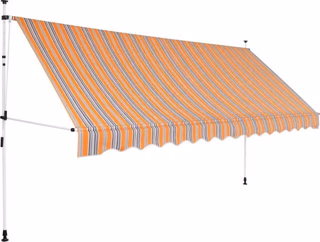 Tenda da Sole Retrattile Manuale VIDAXL con Bracci Pieghevoli in Acciaio e Tessuto in Poliestere, Strisce Blu, Gialle e Arancioni, L: 400 cm, P: 120 cm
