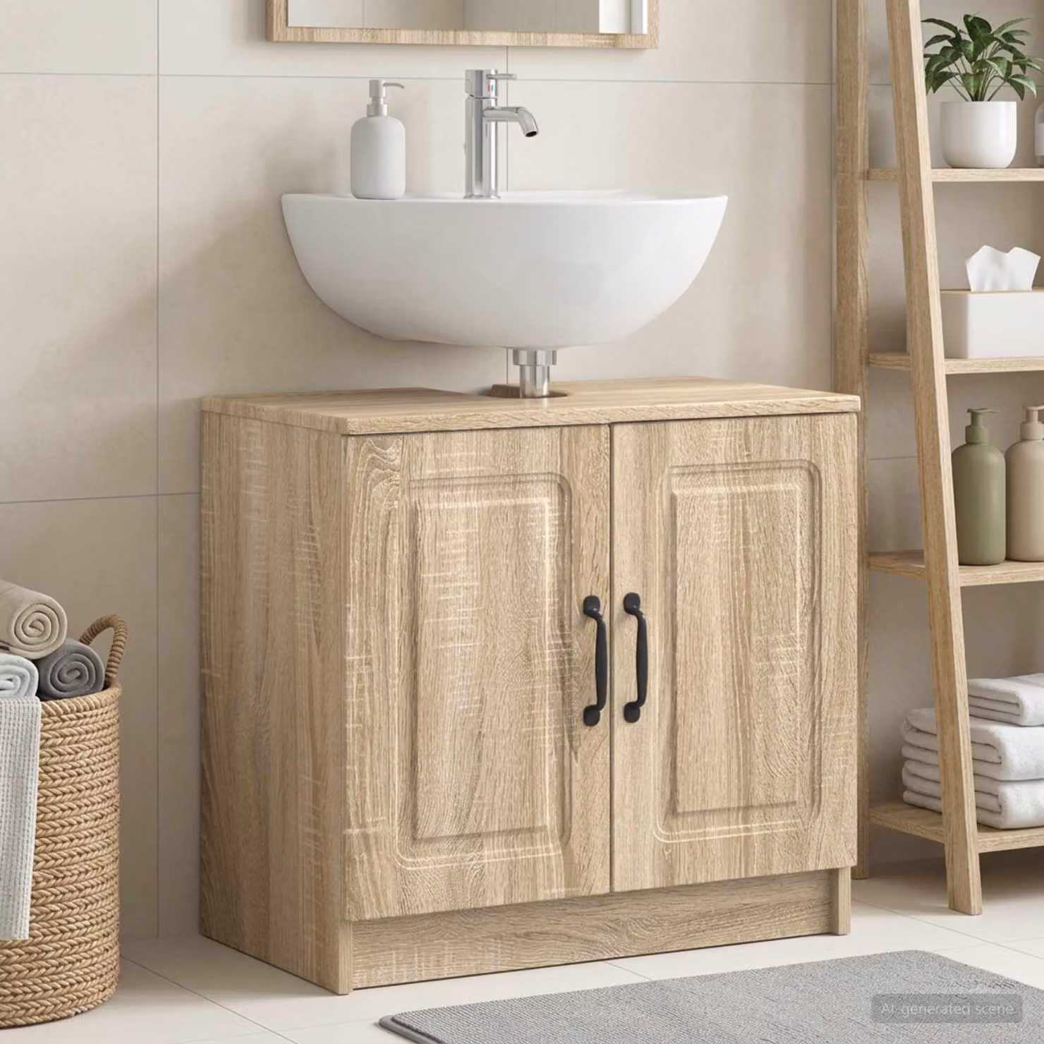 Armadio per lavabo da bagno moderno vidaXL UTRECHT in Rovere Sonoma marrone con ante a battente
