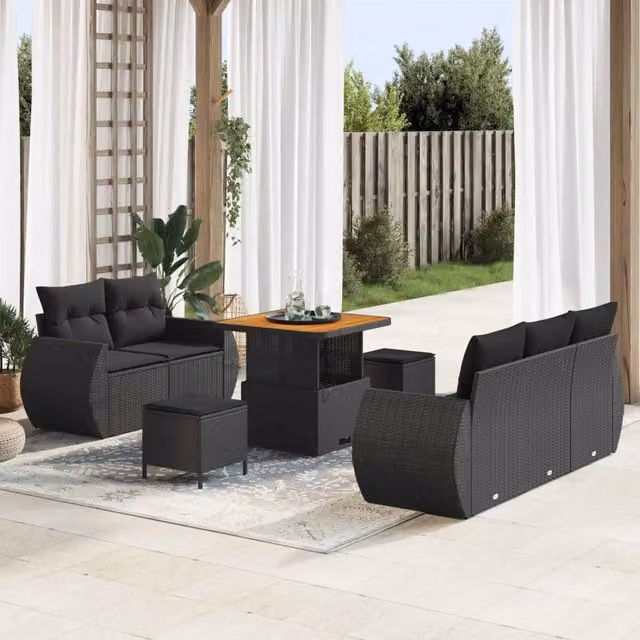 Set Divano da Giardino 8 pz 5-Numero di posti Nero polyrattan 3363764