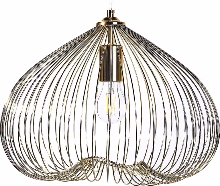 BELIANI Lampada a sospensione con paralume in metallo dorato e lampadina a griglia, sembra una campana di design industriale