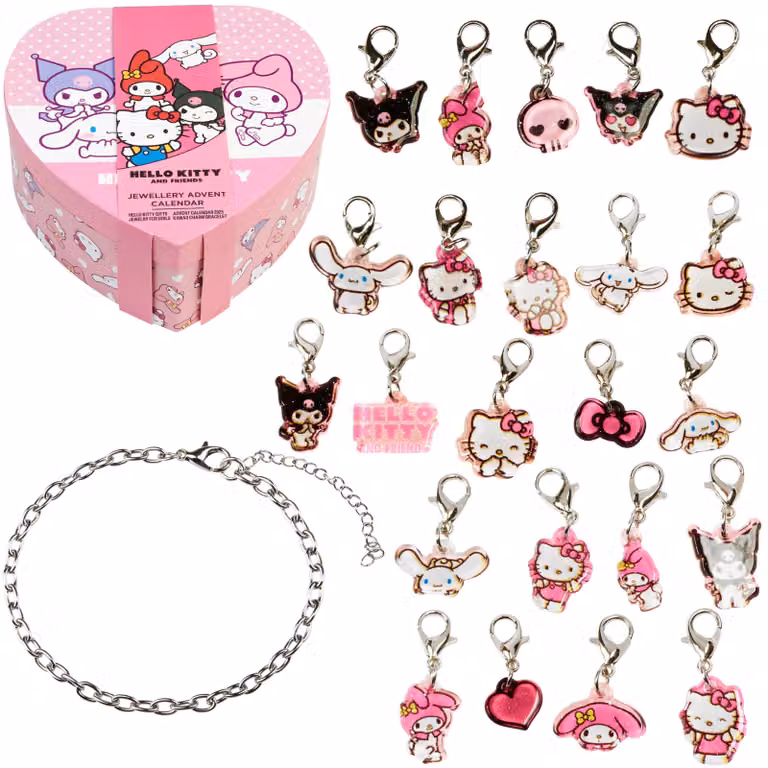 Calendario dell'Avvento 2026 con braccialetto Hello Kitty e 23 ciondoli