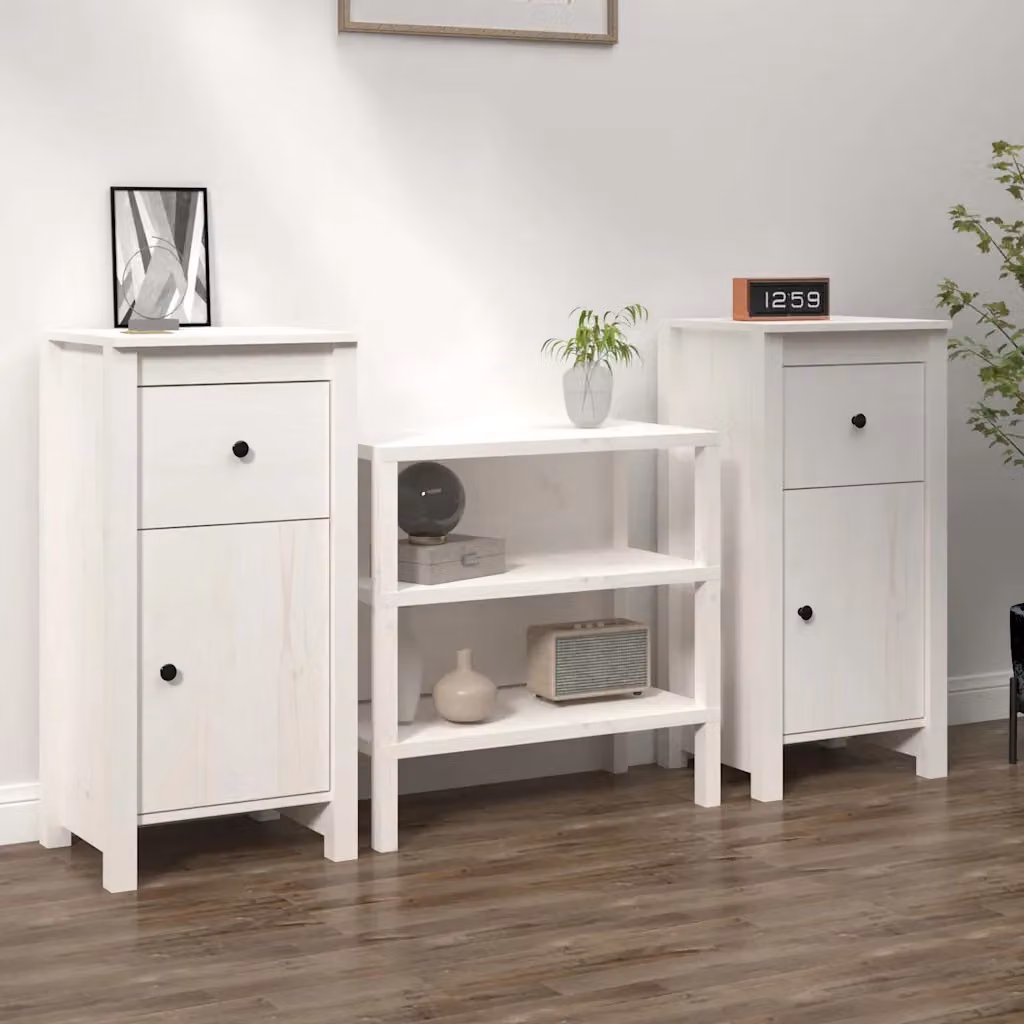 Set di 2 credenze vidaXL in legno massello di pino bianco, L/P/H: 40 x 35 x 80 cm – 1