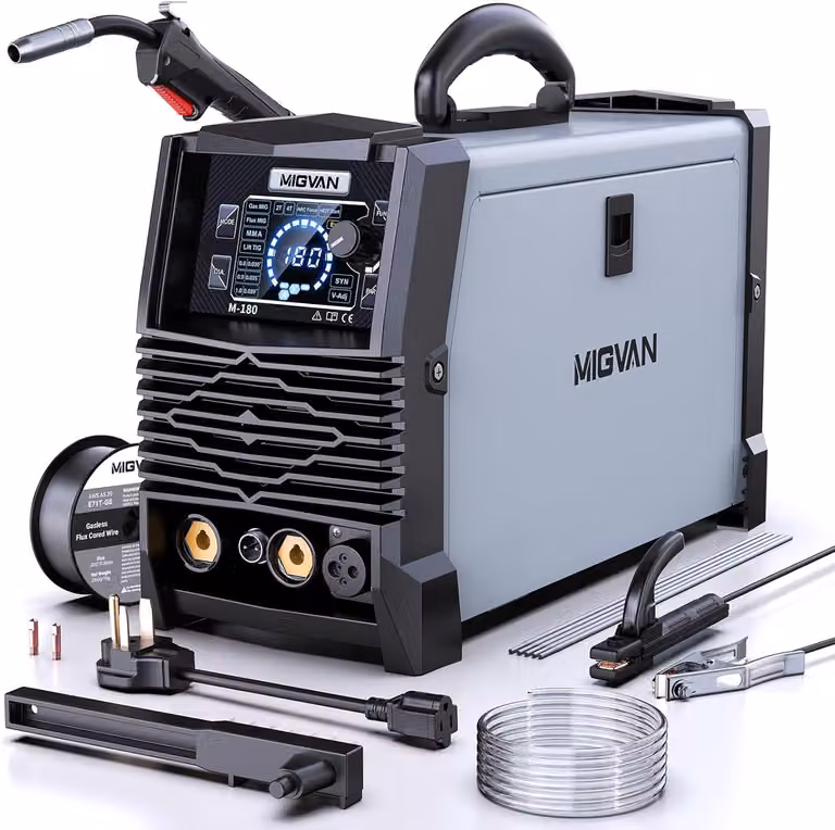 Saldatrice MIG/MAG 180A con inverter IGBT - Apparecchio multifunzione 5-in-1 per saldatura con gas di protezione, dotato di controllo sinergico