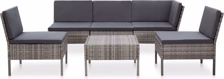 Set Divani da Giardino 6 pz con Cuscini in Polyrattan Grigio
