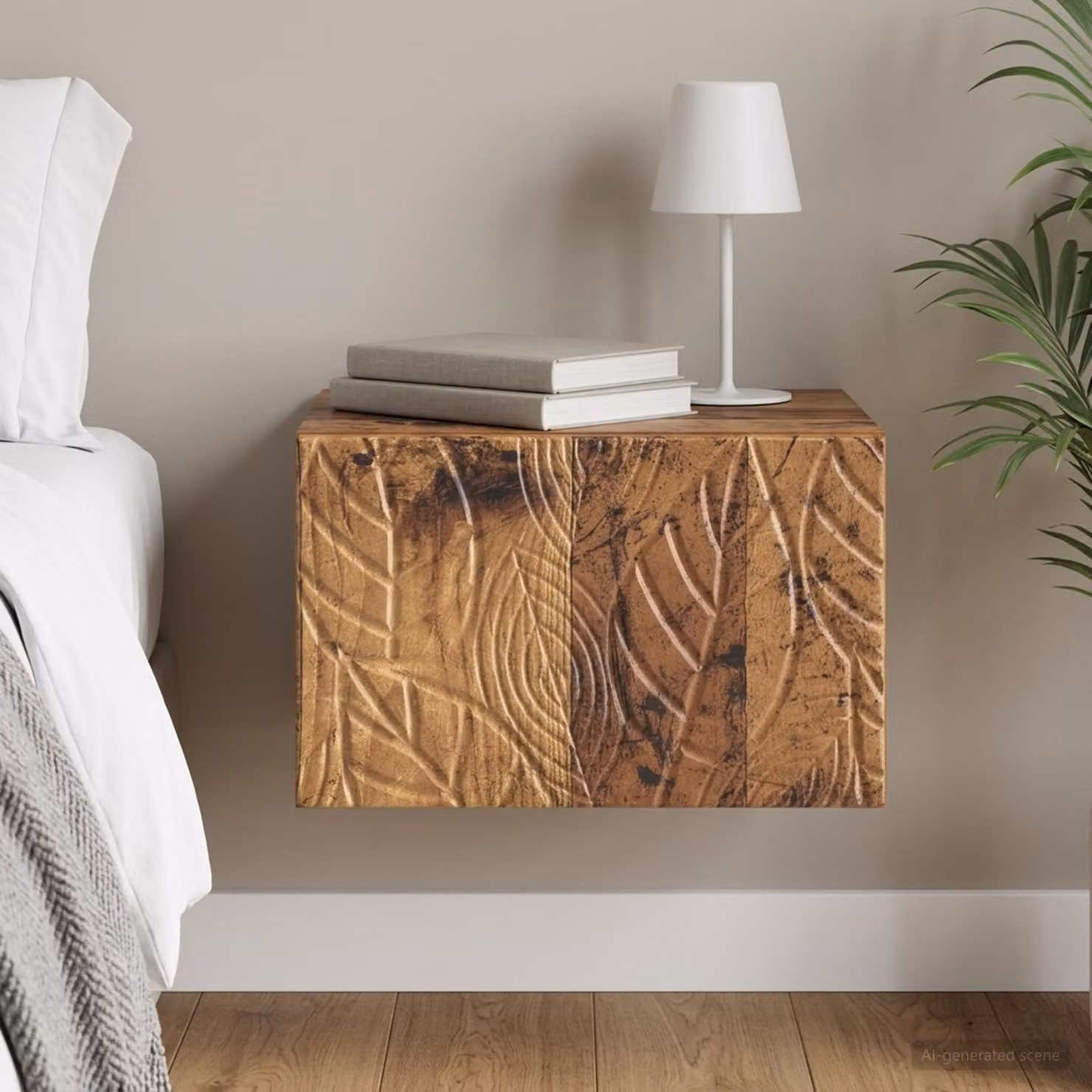 vidaXL Mobiletto da notte sospeso in legno color marrone L: 49 cm, P: 34,5 cm, H: 20 cm
