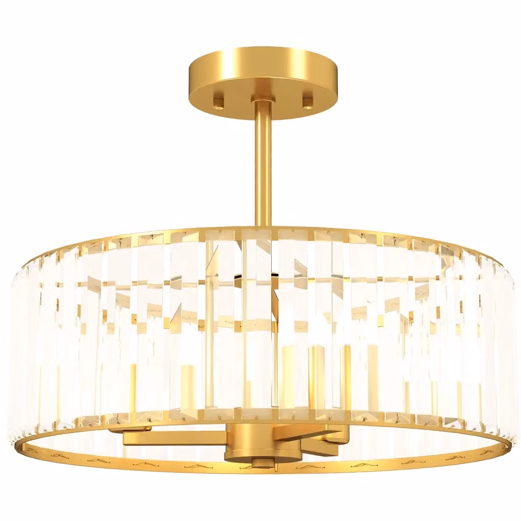 Lampadario a sospensione XYLO in metallo oro e cristallo trasparente con 3 luci design classico – 2