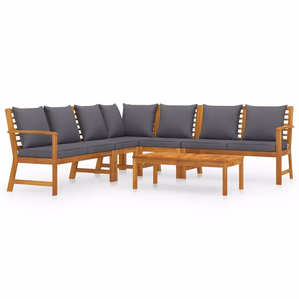 Set di Divani da Giardino vidaXL 6 Pezzi in Legno di Acacia con Cuscini Grigi e Tavolino – 2