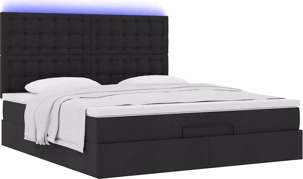 Struttura Letto Pouf con Materasso Nero 160x200 cm in Tessuto