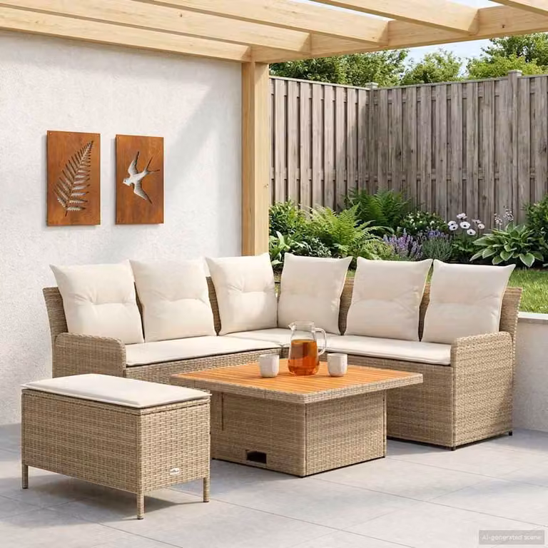 Set di mobili da giardino e soggiorno vidaXL 5 pezzi in rattan PE e legno di acacia colore beige