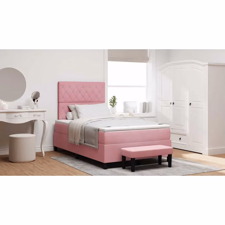 Letto contenitore vidaXL in velluto rosa con testiera, L 120 cm x P 200 cm x H 128 cm
