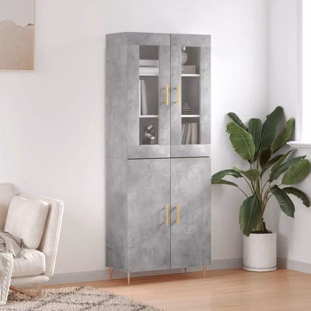 Credenza moderna vidaXL in legno e metallo con ante in vetro, Grigio, L: 69,5 cm, P: 34,0 cm, H: 180,0 cm – 1
