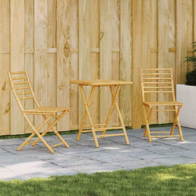 Set da Bistrò vidaXL in Bambù Beige da 3 Pezzi per Giardino e Balcone