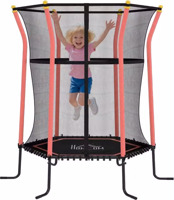 Trampolino Elastico per Bambini Minimal con Rete di Sicurezza e Ingresso a Cerniera, Rosso, L: 163.5 cm, P: 190 cm
