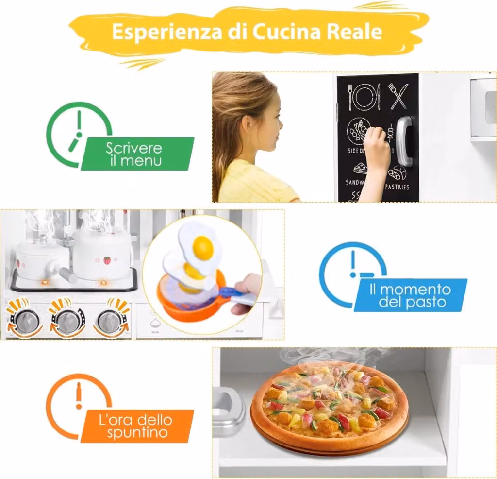 Cucina giocattolo Costway in legno bianco con suoni, lavello rimovibile e lavagna per il gioco creativo dei bambini – 2