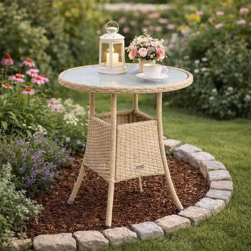 Tavolino da giardino in polyrattan Tavolo da balcone in rattan Rotondo Beige