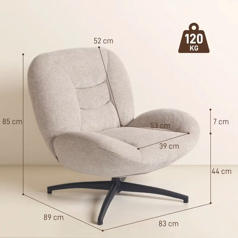 Poltrona girevole 360 gradi WISHDOR in tessuto beige con base in metallo per relax in soggiorno o camera da letto – 2