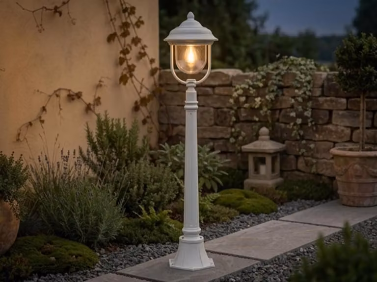 Lampada da esterno a LED in stile rustico, 118 cm, lampada a palo per l'illuminazione del giardino, bianca