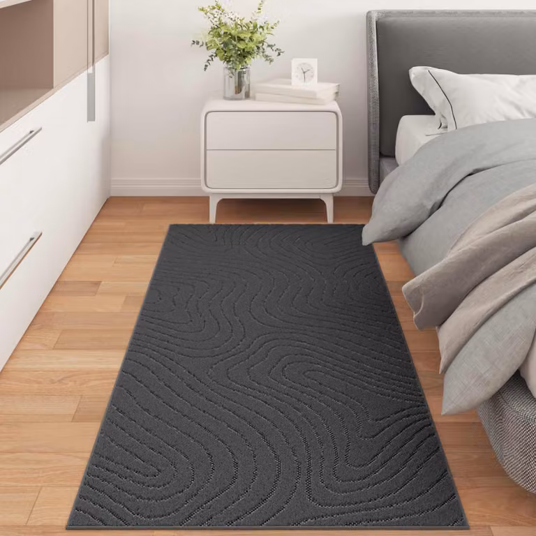 Tappeto vidaXL PALMERAS per interno ed esterno, design moderno a onde, antiscivolo e lavabile, colore Antracite, L: 200 cm x P: 80 cm