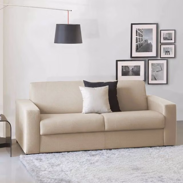 Divano Letto Zinnia Talamo Italia, Sofà 3 Posti Moderno con Apertura Girevole e Braccioli Slim, Rivestimento in Tessuto Beige, L: 200 cm, P: 95 cm, H: 90 cm – 1