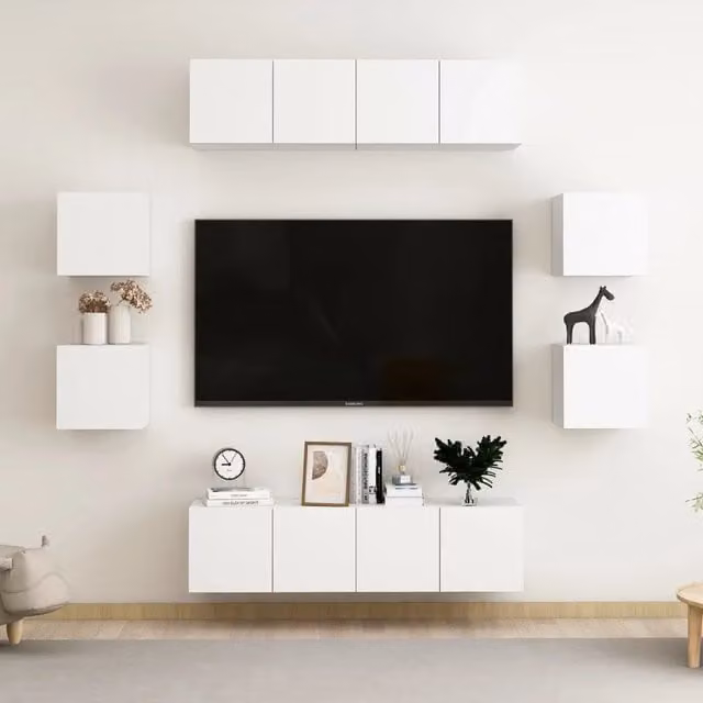 Set Mobili Porta TV 8 pz-Credenza per TV Bianco in Legno Multistrato 423936