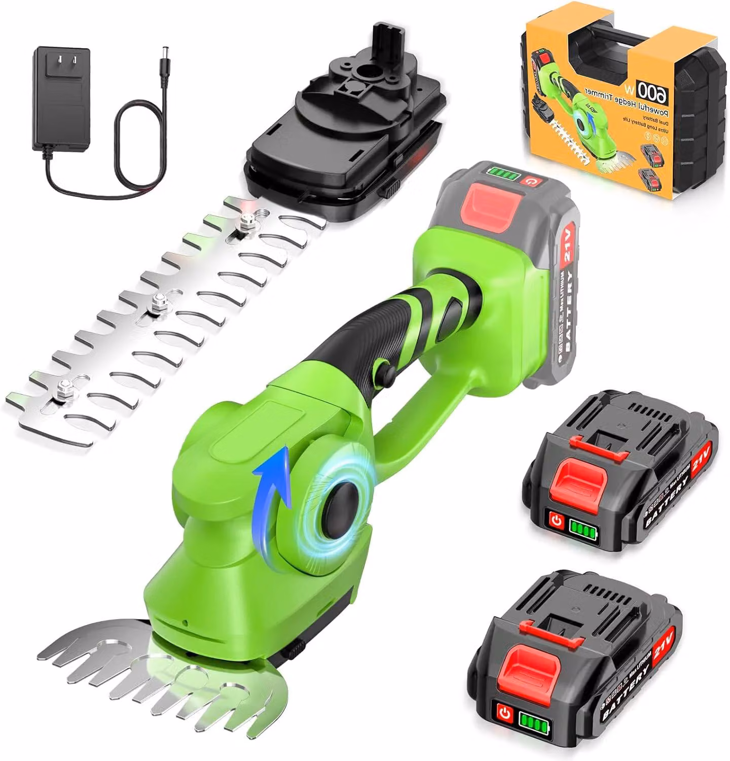 Tagliasiepi e tagliaerba 2-in-1 - Trimmer elettrico per il giardino - Senza fili - Con batteria ricaricabile