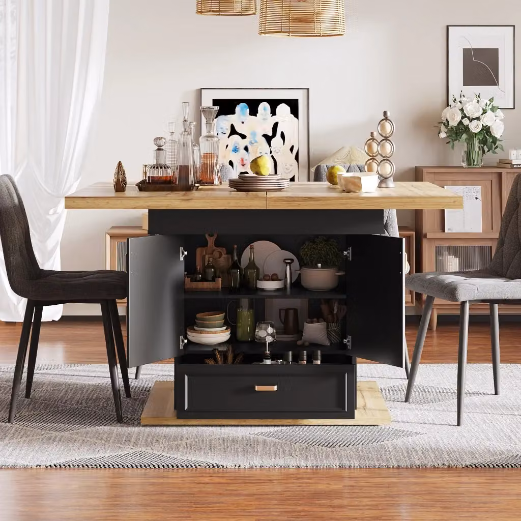 Tavolo da pranzo allungabile FOLYNA rettangolare in MDF e metallo marrone opaco L: 120 cm, P: 80 cm, H: 75 cm – 2