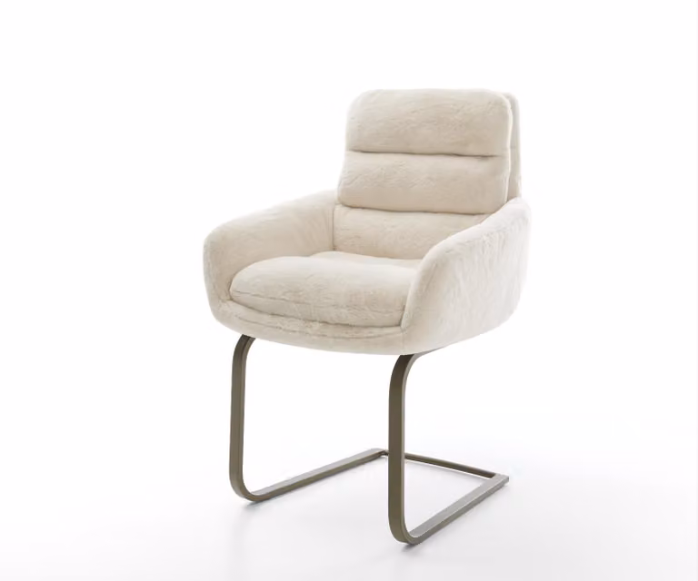 DELIFE sedia a sbalzo Abelia-Flex con braccioli in peluche bianco panna sedia a sbalzo effetto piatto finitura titanio