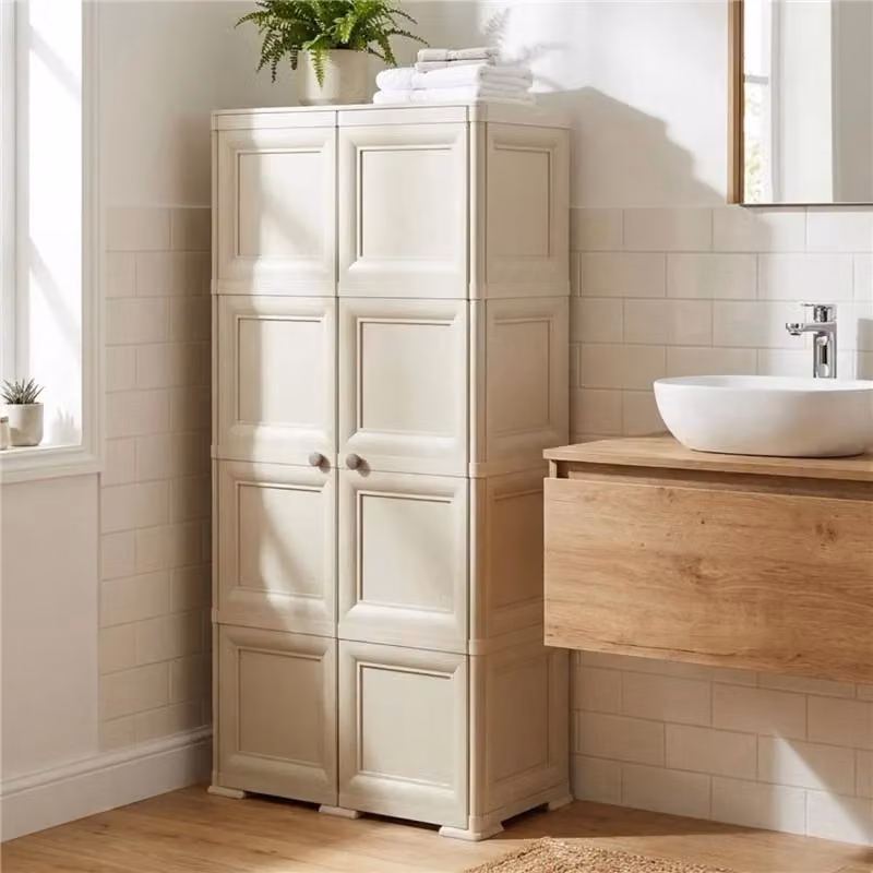 Armadio Tontarelli a 4 Moduli in Plastica con Effetto Legno, Mobile Contenitore Multiuso per Salotto, Terrazza o Balcone, Bianco, L: 79 cm, P: 43 cm, H: 164 cm – 2