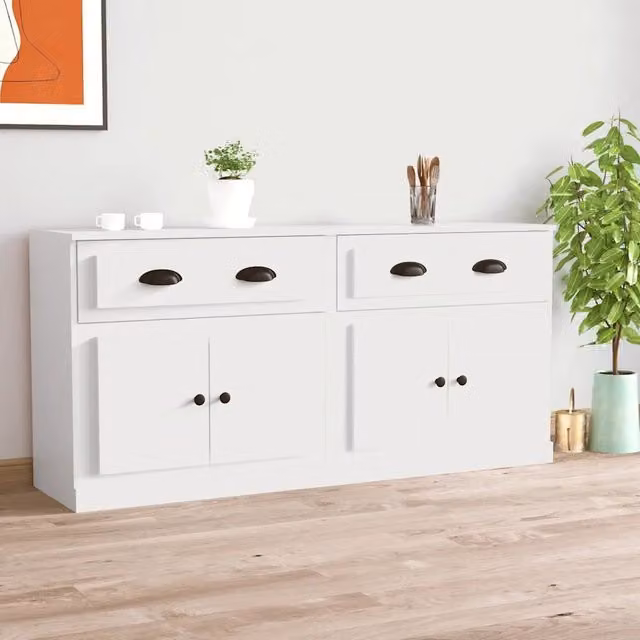 Credenze 2 pz Bianche in Legno Multistrato 3185263