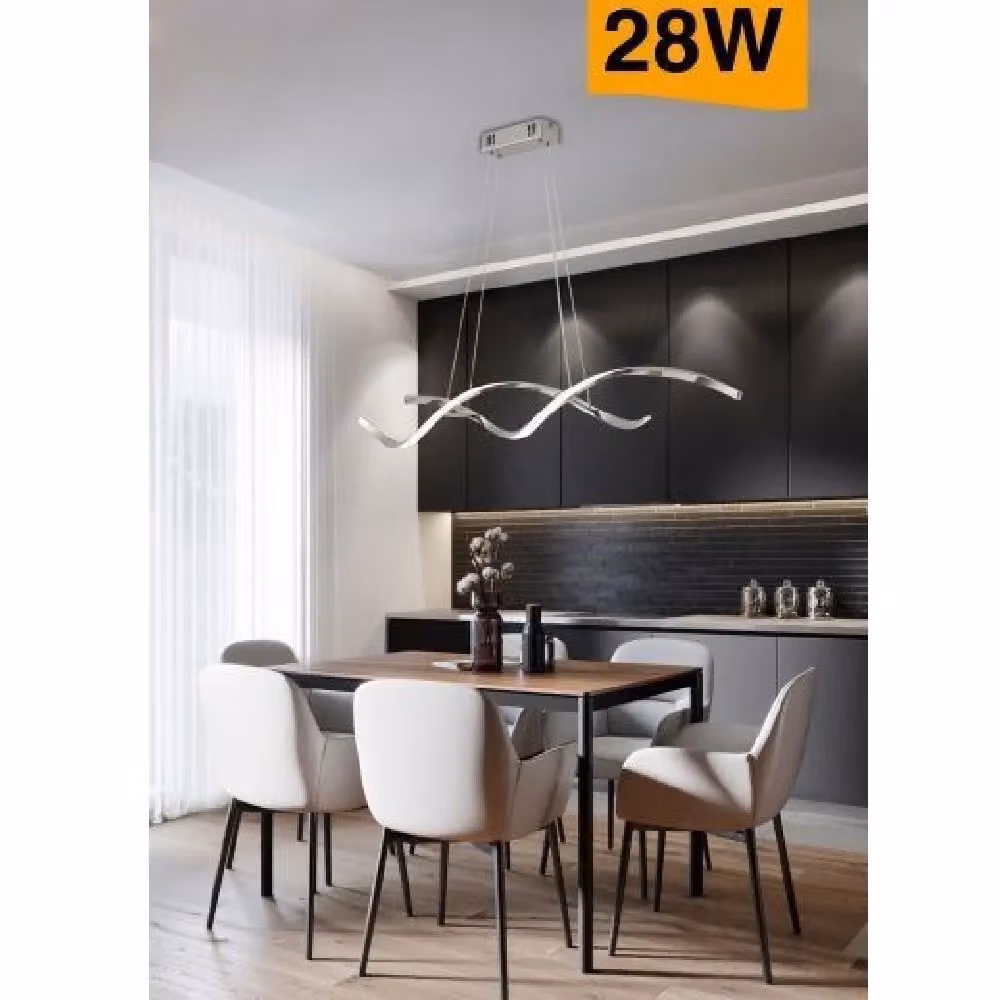 Lampadario a Sospensione Moderno Trade Shop con Onde Intrecciate in Metallo Argento, LED 28W, Regolabile 3000K-6500K – 2