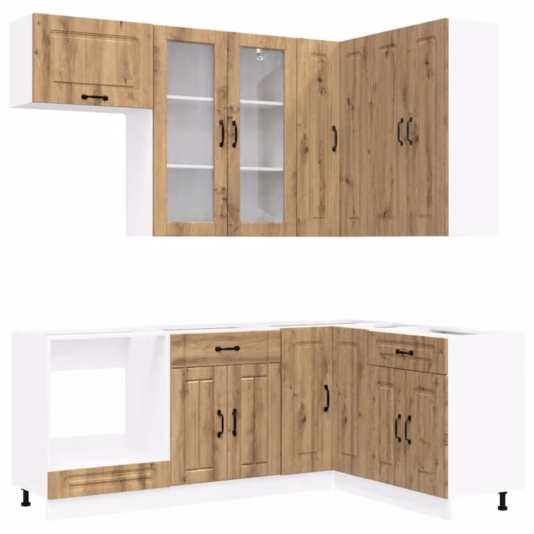 Set da cucina KALMAR, 8 pezzi, realizzato in materiale composito effetto legno "Artisan" color noce