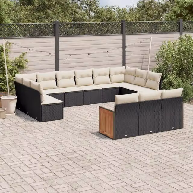 Set Divani da Giardino 13pz con Cuscini Nero in Polyrattan 3260537