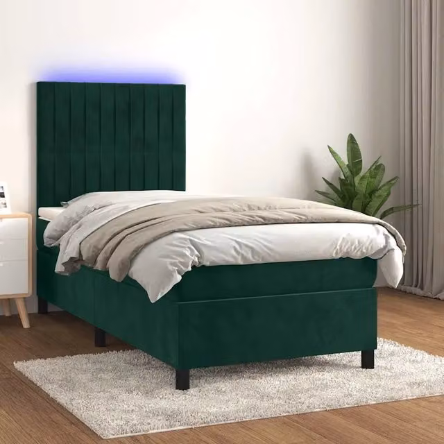 Letto Ibrido con Materasso e Illuminazione LED vidaXL in Velluto Verde e Bianco L/P/H: 80 x 200 cm – 1