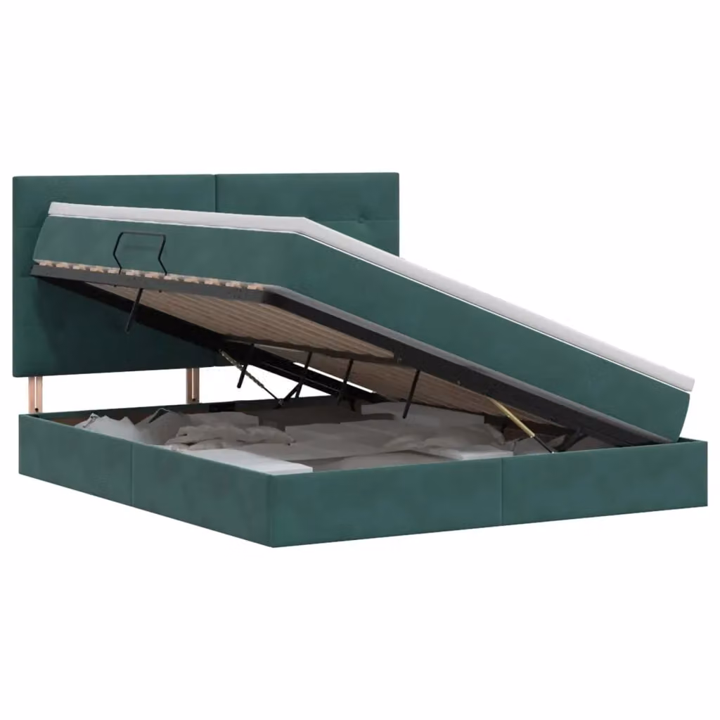 Letto con contenitore moderno vidaXL in velluto verde con illuminazione sottostante e porta USB, L/P: 160 x 200 cm – 2