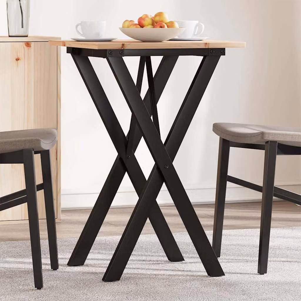 vidaXL Tavolo da Pranzo Quadrato in Legno di Pino e Acciaio con Telaio a X, Marrone, L 50 cm x P 50 cm x H 75 cm