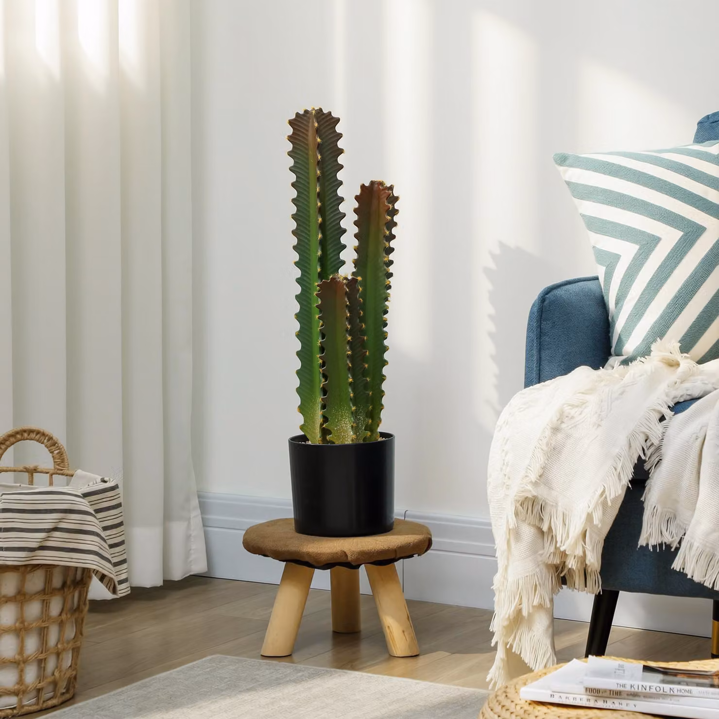 Pianta artificiale decorativa Cactus HOMCOM verde con vaso, design moderno e succulenta da tavolo, Altezza: 66 cm – 2