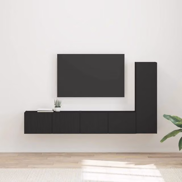 Set mobile TV moderno vidaXL in 3 pezzi, colore nero, in legno ingegnerizzato MDF