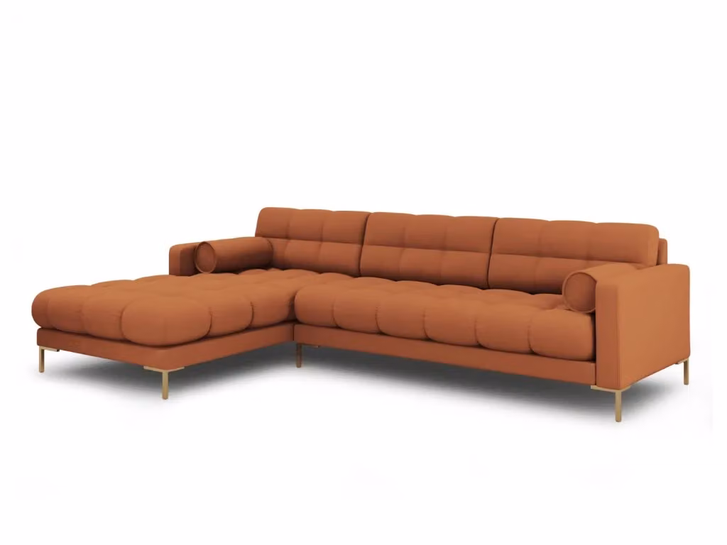 Divano angolare sinistro Bali di Cosmopolitan Design, modello a 5 posti in tessuto strutturato arancione, L: 293 cm, P: 185 cm, H: 75 cm – 2