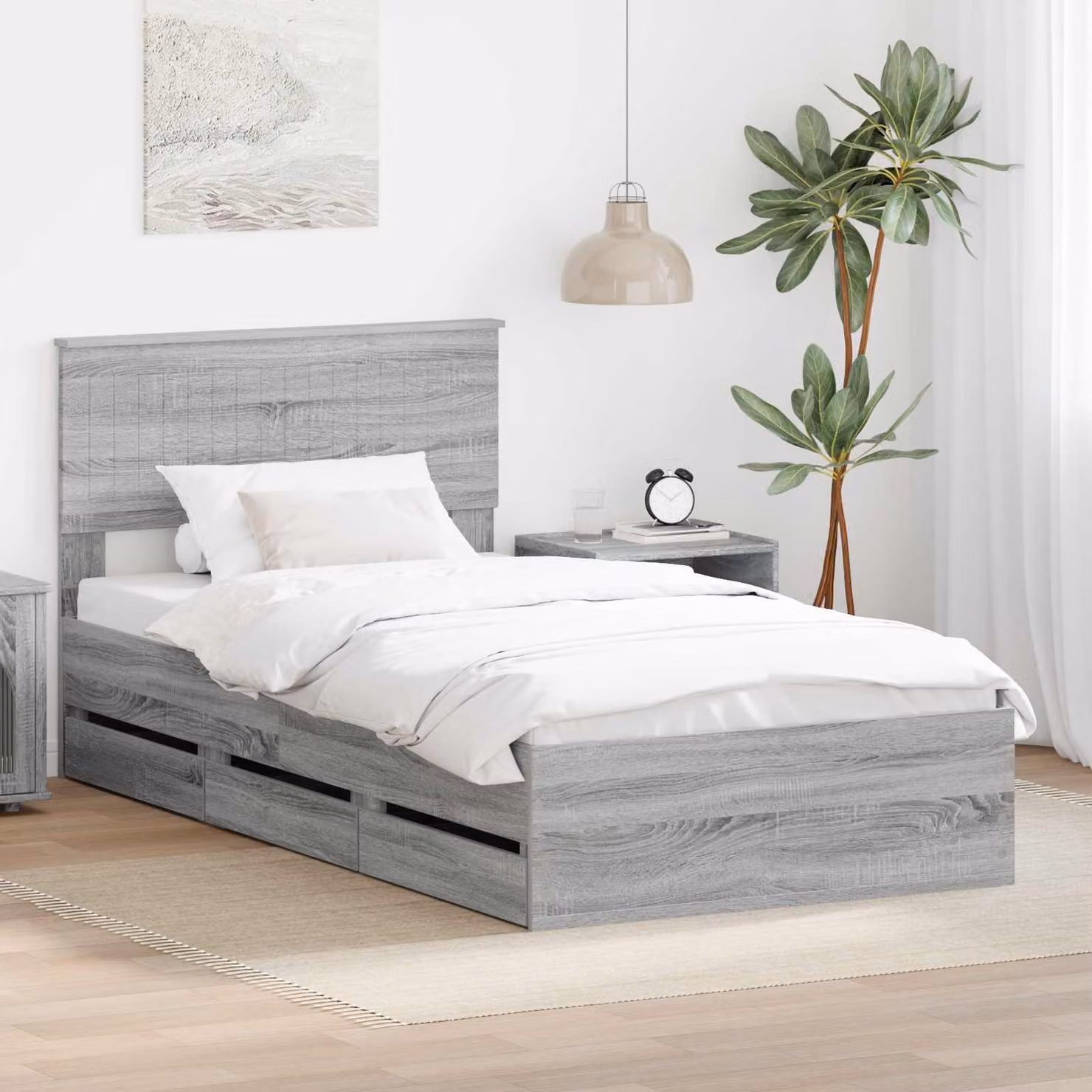 Struttura letto con cassetto vidaXL Grigio, L 100 cm x P 200 cm
