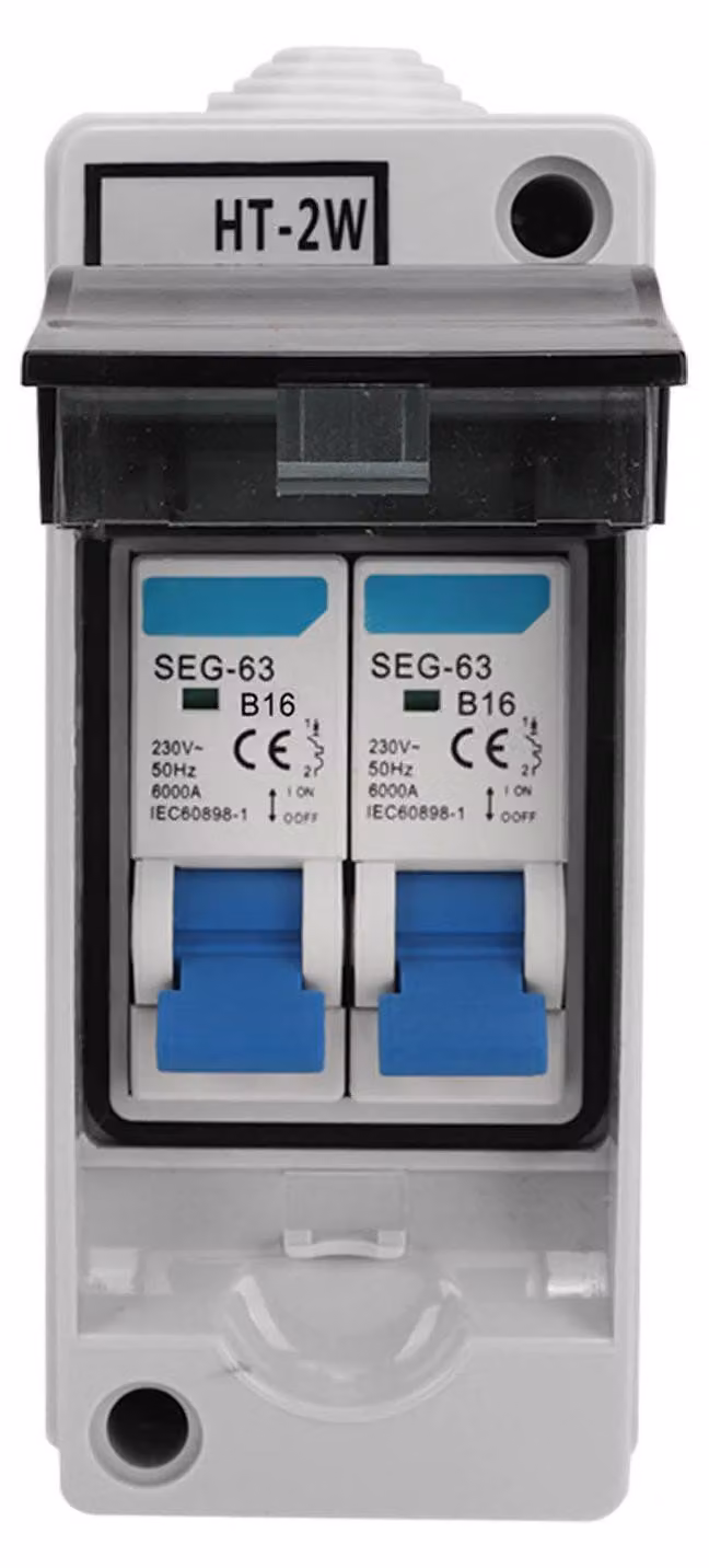 Interruttore automatico, protezione MCB a 2 vie, scatola di derivazione impermeabile da 230 V per uso esterno